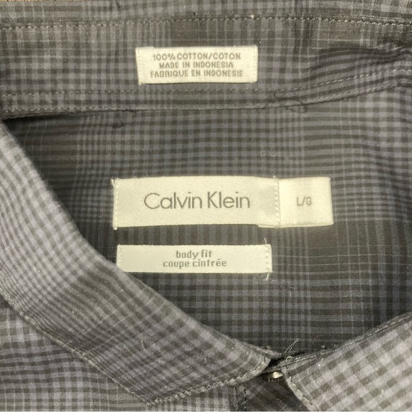 NWT Calvin Klein Body Slim Fit Black Plaid Sportswear Dress Shirt Size Large - Picture 4 of 10